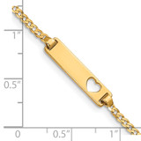 14k Polished Solid Chain/Solid Plate Curb Link Cut-out Heart 21x5mm Plate 6 inch Baby/Child ID Bracelet