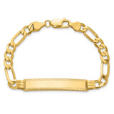 14k Polished Solid Chain/Solid Plate Figaro Link Diamond-cut 39x8mm Plate 8 inch ID Bracelet