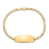 14k Polished Solid Chain/Solid Plate Figaro Link Oval 24x10.5mm Plate 8 inch ID Bracelet