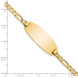 14k Polished Solid Chain/Solid Plate Figaro Link Oval 27x11.5mm Plate 7 inch ID Bracelet