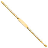 14k Polished Solid Chain/Solid Plate Figaro Link Rounded 33x8.4mm Plate 7 inch ID Bracelet