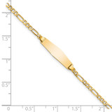 14k Polished Solid Chain/Solid Plate Figaro Link Soft Diamond Shape 19.5x5mm Plate 6 inch Baby/Child ID Bracelet