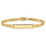 14k Polished Solid Chain/Solid Plate Flat Curb Link Diamond-cut 27x5.5mm Plate 8 inch ID Bracelet