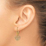 14K Polished SWEET 16 in Heart Dangle Leverback Earrings
