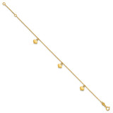 14k Polished Three Puffed Heart Dangle 6.5 inch Childrens Bracelet Plus 0.75 inch Extender