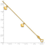 14k Polished Three Puffed Heart Dangle 6.5 inch Childrens Bracelet Plus 0.75 inch Extender