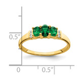 14k Polished Triple Emerald and Diamond 3-stone Ring