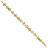 14K Polished Turtle/Sand Dollar/Shell/Starfish Link 8 inch Bracelet