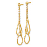14k Polished Two Teardrops and Chain Dangle Post Earrings