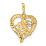 14k Polished White CZ MOM Open Heart Charm