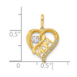 14k Polished White CZ MOM Open Heart Charm