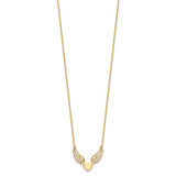 14K Polished Wings and Heart 17 inch Necklace