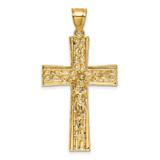 14k Polished with Rhodium Diamond-cut Nugget Crucifix Pendant
