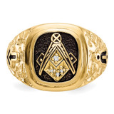 14k Polished, Antiqued and Nugget Texture AA Quality Diamond Masonic Ring