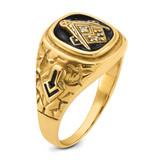 14k Polished, Antiqued and Nugget Texture AAA Quality Diamond Masonic Ring