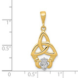 14K Rhodium Diamond-cut Claddagh Pendant