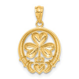 14k Rhodium-plated Shamrock and Claddagh Pendant