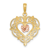 14k Rose and Yellow Gold Flower and Heart Charm