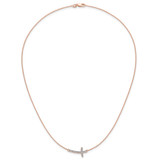 14k Rose Gold 1/10 carat Diamond Sideways Cross 18 inch Necklace - PM-C69F0444-3165