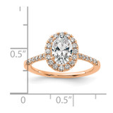 14k Rose Gold 3/8 carat Lab Grown Diamond VS/SI+ G+ 1 carat Center Oval Semi Mount Halo Engagement Ring