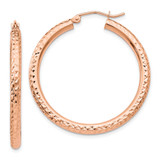 14k Rose Gold Diamond-cut 3mm Round Hoop Earrings - TF-347D052F-4169