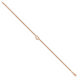 14k Rose Gold Diamond-cut Open Heart and Rope Chain 10 inch Anklet