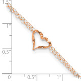 14k Rose Gold Double Strand Chain and Open Twisted Heart 9 inch Anklet Plus 1 inch Heart Dangle Extender