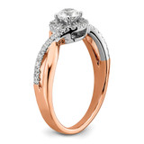 10k Two-Tone Rose and White Gold 5/8 carat Lab Grown Diamond VS/SI+ G+ Round Complete Fancy Halo Engagement Ring
