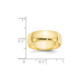 10k Yellow Gold 7mm Lightweight Half Round Wedding Band Size 10.5