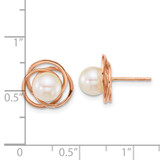 14k Rose Gold Polished 6-7mm Round White South Sea Saltwater Cultured Pearl Love Knot Post Earrings
