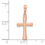 14K Rose Gold Polished Beveled Cross w/ Round Tips Charm - K8-91BBD7F8-1524