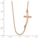 14k Rose Gold Polished Large Sideways Curved Cross 19 inch Necklace