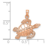 14k Rose Gold Textured Sea Turtle Charm - K3-C107BC28-8845