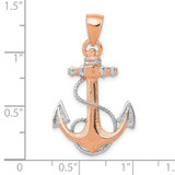 14k Rose Gold W/ Rhodium Anchor w/Rope Pendant