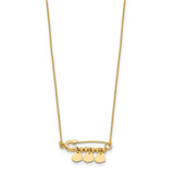 14K Safety Pin with Three Dangle Hearts and Beads 17 inch Necklace