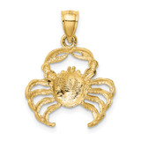 14k Satin Diamond-cut Crab Pendant