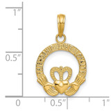 14k Satin Diamond-cut Flat-Backed Claddagh Pendant
