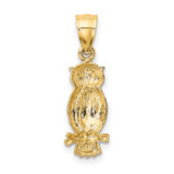 14k Satin Diamond-cut Owl Pendant