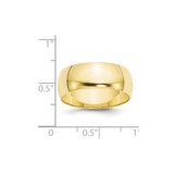 10k Yellow Gold 8mm Lightweight Half Round Wedding Band Size 14