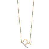14K Sideways Diamond Initial R Necklace