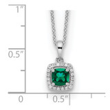 10k White Gold 1/10 carat Lab Grown Diamond VS/SI+ G+ and Created Emerald Complete 18 inch Pendant Necklace