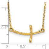 14k Small Sideways Curved Twist Cross 19 inch Necklace