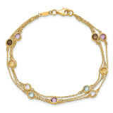 14K Smoky Quartz White Quartz/BT/CI/AM 3-strand 7.5in Bracelet