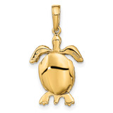14K Solid Polished 3-D Moveable Turtle Pendant - C2-8C0C4528-2324