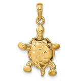 14K Solid Polished 3-D Moveable Turtle Pendant - C2-DE8DC979-1468