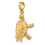 14K Solid Polished 3-D Moveable Turtle Pendant - C2-DE8DC979-1468
