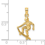 14K Solid Polished 3-D Skateboarder Charm