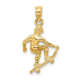14K Solid Polished 3-D Skateboarder Charm