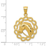 14k Solid Polished Horse Head in Horseshoes Pendant