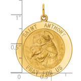 14k Solid Polished/Satin Large Round St. Anthony Medal